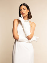Angelina (white) - silk lined 8-button length leather bridal / opera gloves