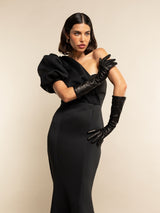 Elena (black) - silk lined 8-button length leather opera gloves