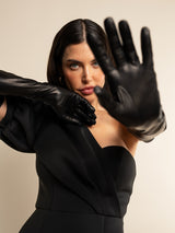 Elena (black) - silk lined 16-button length leather opera gloves