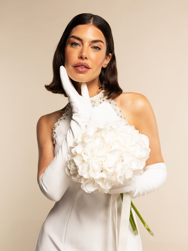 Gabriella (white) - unlined 12-button length leather bridal / opera gloves