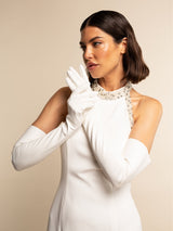 Gabriella (white) - unlined 16-button length leather bridal / opera gloves