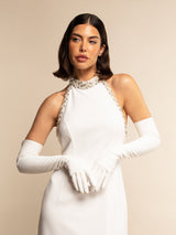 Gabriella (white) - unlined 16-button length leather bridal / opera gloves