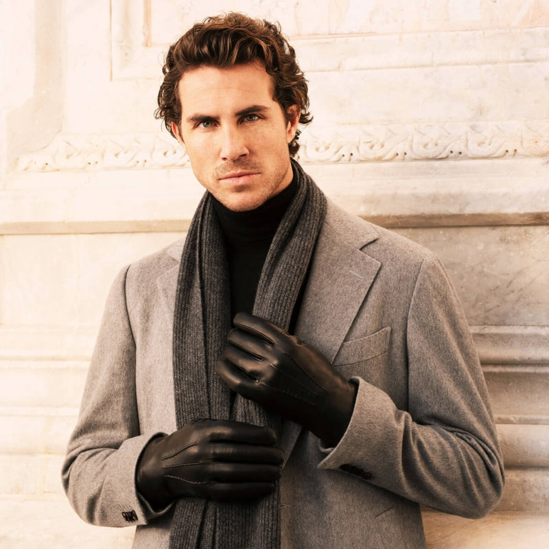 Touchscreen Leather Gloves Men Black with Wool Lining – Fratelli Orsini