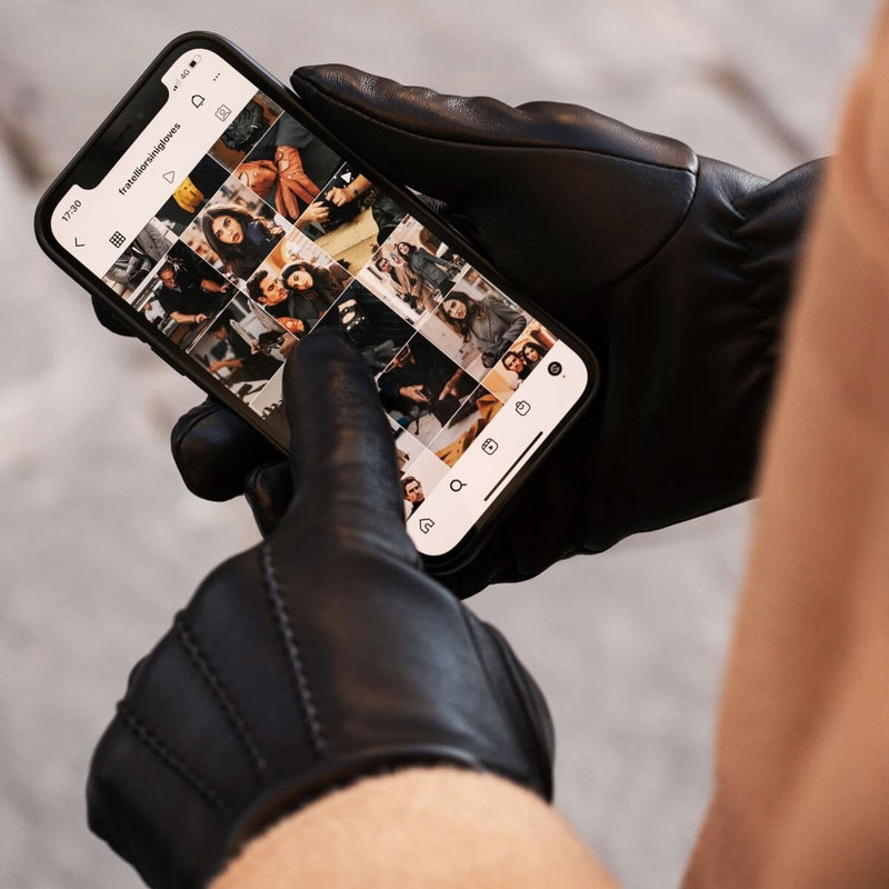 Touchscreen Leather Gloves Black Men - Made in Italy – Luxury Leather Gloves – Handmade in Italy – Fratelli Orsini® - 7