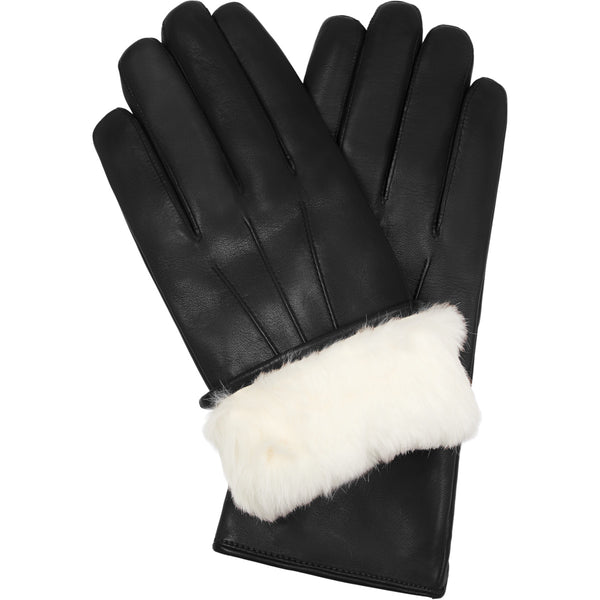 Francesca (black) - lambskin leather gloves with white fur lining