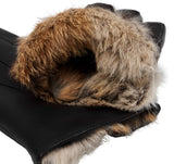 Francesca (black) - lambskin leather gloves with brown fur lining
