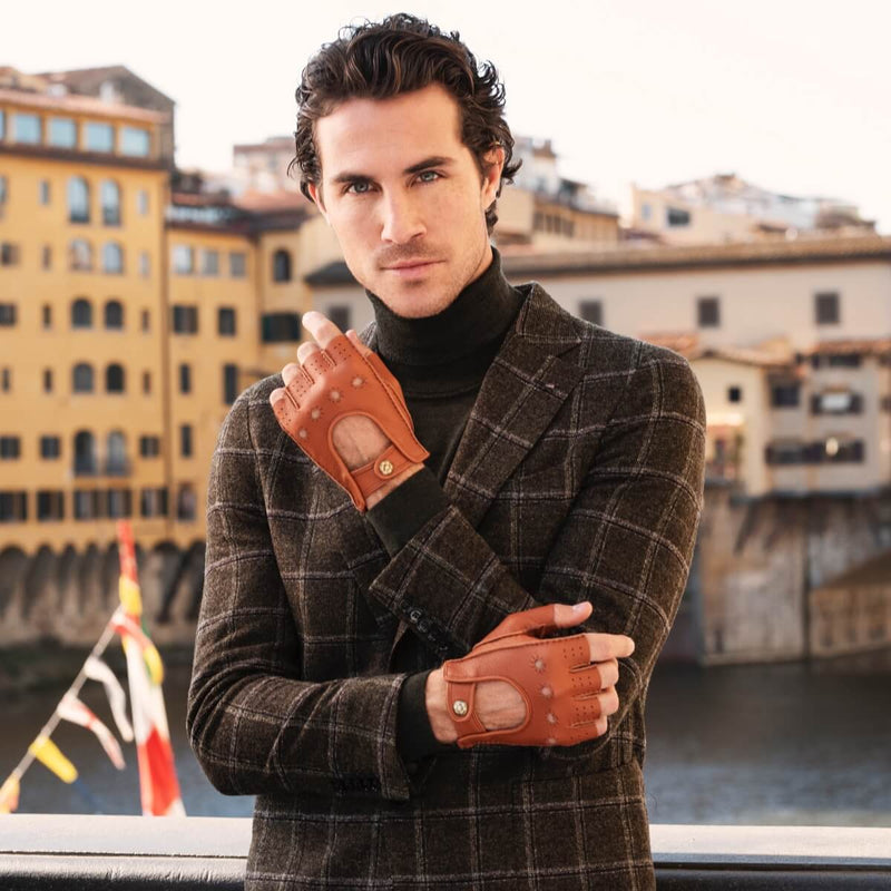 Fingerless Driving Gloves Men Deerskin Brown – Luxury Leather Gloves – Handmade in Italy – Fratelli Orsini® - 6
