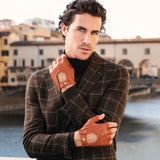 Fingerless Driving Gloves Men Deerskin Brown – Luxury Leather Gloves – Handmade in Italy – Fratelli Orsini® - 7