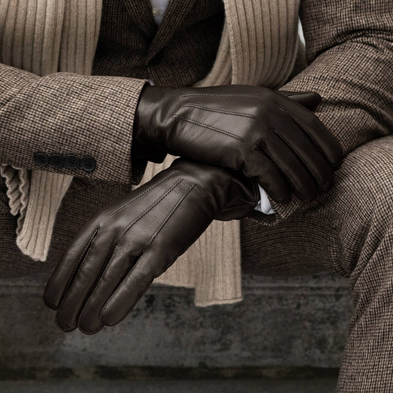 Giovanni (brown) - lambskin leather gloves with cashmere lining & touchscreen
