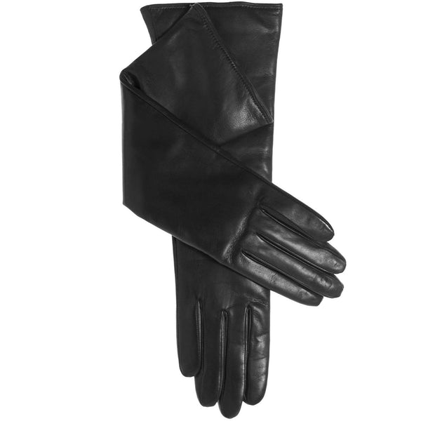 Leonora (black) - cashmere lined 8-button length leather gloves