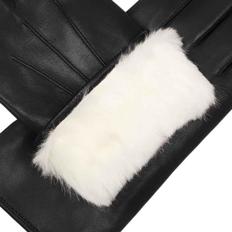 Marco (black) - lambskin leather gloves with white fur lining