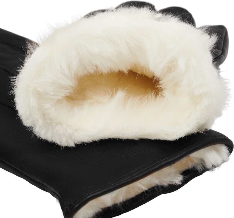 Marco (black) - lambskin leather gloves with white fur lining