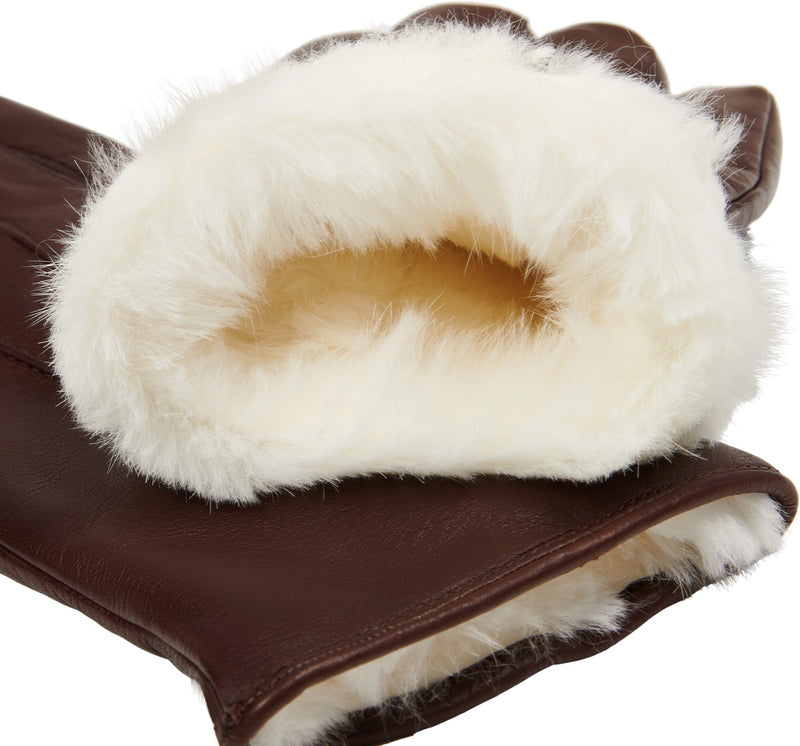 Marco (brown) - lambskin leather gloves with white fur lining