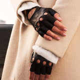 Women's Driving Gloves Dark Brown  Fingerless - Made in Italy – Luxury Leather Gloves – Handmade in Italy – Fratelli Orsini® - 3