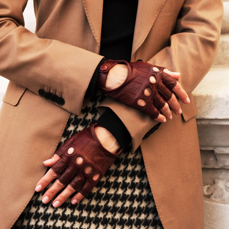 Women's Driving Gloves Cordovan Fingerless - Made in Italy – Luxury Leather Gloves – Handmade in Italy – Fratelli Orsini® - 3
