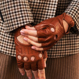 Women's Driving Gloves Cognac Fingerless - Made in Italy – Luxury Leather Gloves – Handmade in Italy – Fratelli Orsini® - 4