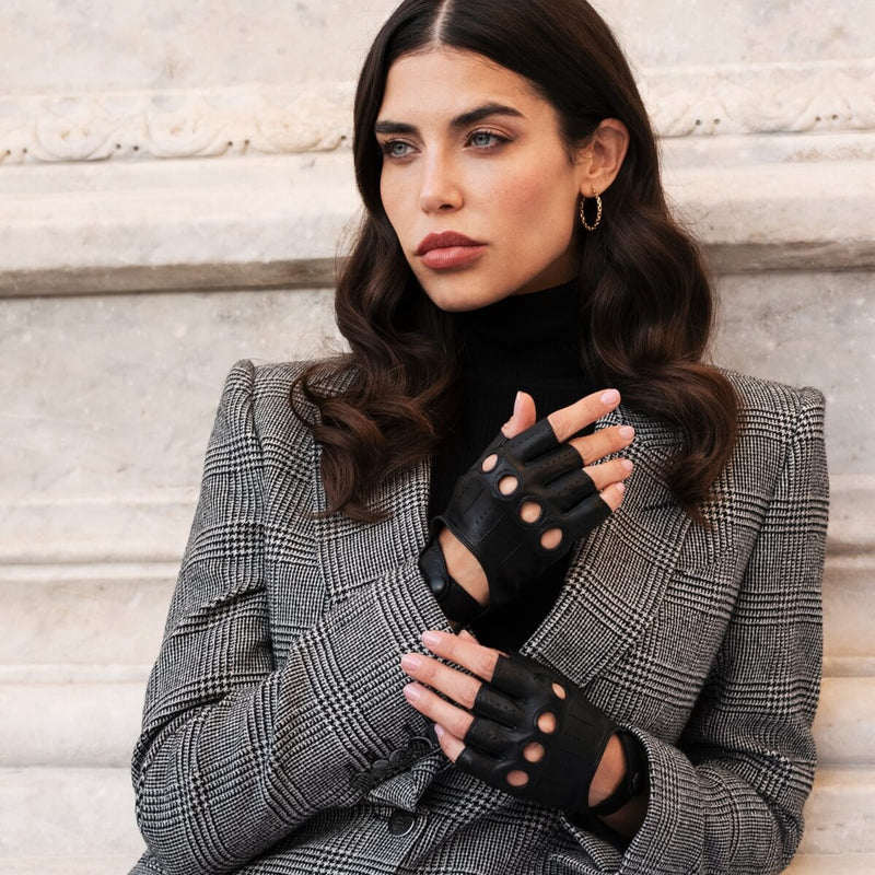 Women's Driving Gloves Black Fingerless - Made in Italy – Luxury Leather Gloves – Handmade in Italy – Fratelli Orsini® - 4