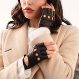 Women's Driving Gloves Dark Brown  Fingerless - Made in Italy – Luxury Leather Gloves – Handmade in Italy – Fratelli Orsini® - 5
