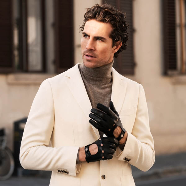 Black Driving Gloves Men Touchscreen - Made in Italy – Luxury Leather Gloves – Handmade in Italy – Fratelli Orsini® - 2